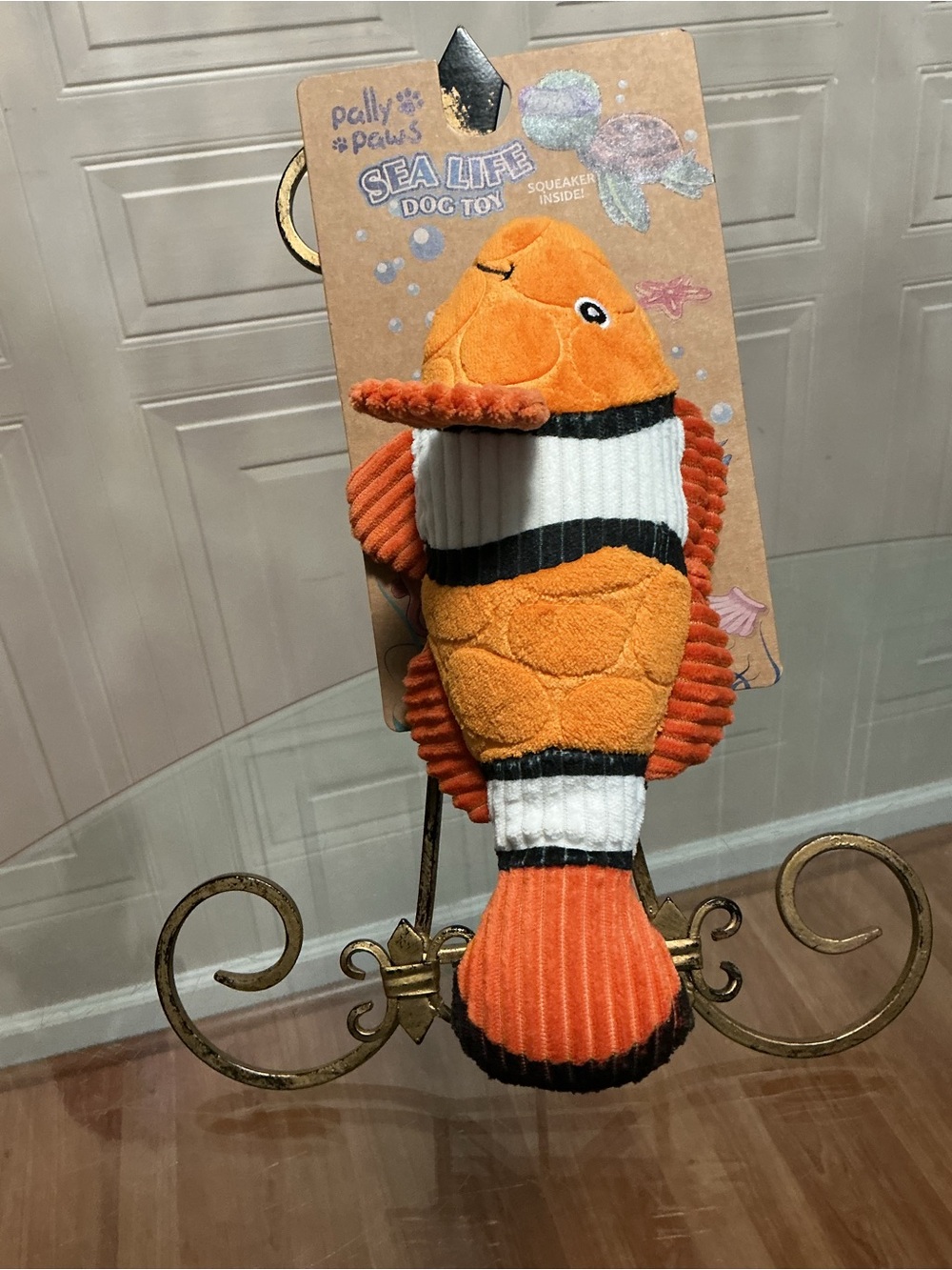Pally Paws 11” Nemo Fish Dog Toy w/Squeaker & Crinkle, Orange/White/Black NEW